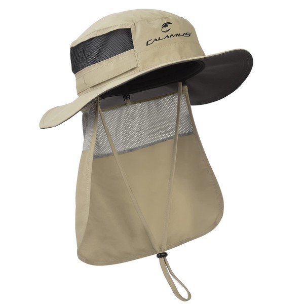 Calamus UPF 50 Boonie Sun Hat with Neck Shield Sun Protection Fishing Hat Neck Flap, Beach & Hiking Hat, Golf Hat, Hunting Hat, Paddling, Rowing, & Kayaking, Khaki