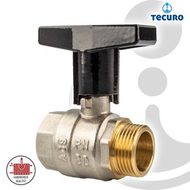 tecuro Ball Valve, Internal x External Thread Rp 3/4 Inch (DN 20) Aluminium T-Handle, Nickel-Plated Brass