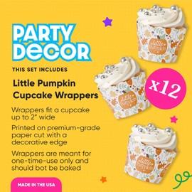 Big Dot of Happiness Little Pumpkin - Fall Birthday Party or Baby Shower Decorations - Party Cupcake Wrappers - Set of 12