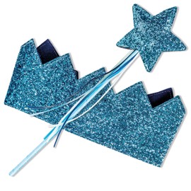 Papierdrachen Glitter Crown and Wand in Turquoise - for Dressing Up for an Unforgettable Birthday Party or Fancy Dress Party - Magical Playing Experience - Set 2
