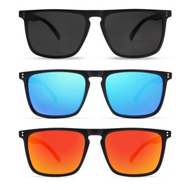 VANLINKER Polarized Square Sunglasses for Men Women Shades with UV Protection for Driving 3 pack,Black Blue Orange Mirrored Lens