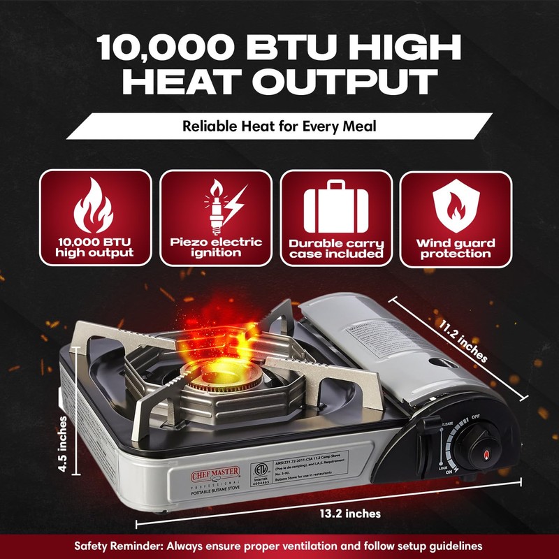 Chef Master 90011 Butane Countertop Stove ONLY, Portable Camping Stove