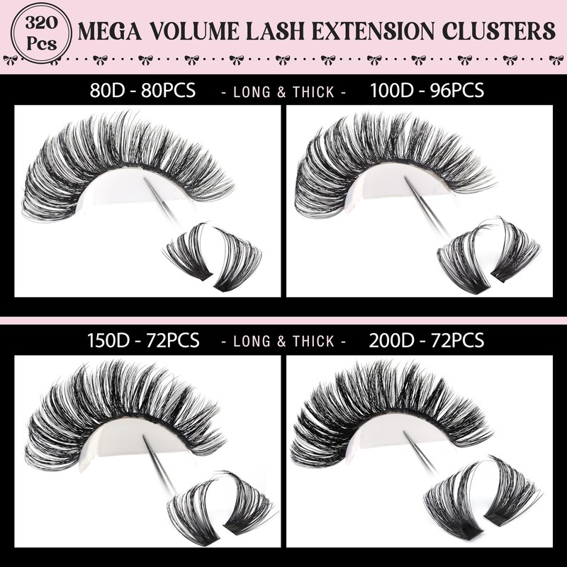 Goddvenus Eyelashes Cluster Lashes 14-20mm Thick Fluffy Individual Eyelashes 80D-200D