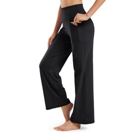 Promover 33" Wide Leg Pants Woman Flare Yoga Dress Pants Tall Women Full Length with Pockets High Waist Lounge Exercise Pants(Black,XXL,33")