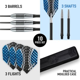 Harrows Bomber 85% Tungsten Darts | Steel Tip Darts set with carry case | 21g, 23g, 25g & 27g | Includes Black Alamo Shafts & 100 Micron Dimplex Flights