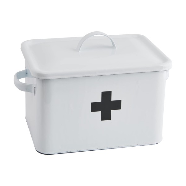 Creative Co-Op Vintage Decorative Enameled First Aid Box with Lid