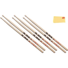 Vic Firth American Classic 7A Wood-Tipped Drumsticks - 6-Pack Bundle with Austin Bazaar Polishing Cloth