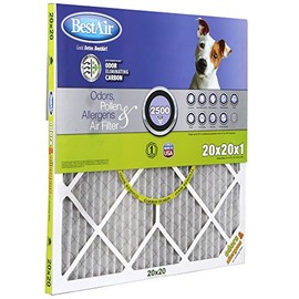 BestAir PF2020-1 AC Air, 20" x 20" x 1", MERV 11, Removes Allergens & Contaminants, Carbon Infused to Eliminate Odor, Fits 100%, for 1" Furnace Filter, White