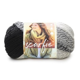 Lion Brand Yarn (1 Skein) Scarfie Bulky Yarn, Cream/Black