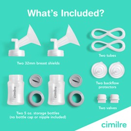 Cimilre 32MM Breast Milk Collection Kit, Double Pumping Breast Milk Collector Kit to Store Breast Milk, Includes Breast Shields, Valves, Backflow Protectors & Bottles