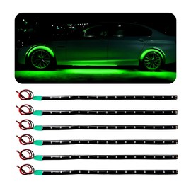 Wevdn 6 PCS 15 LED Strip Underbody Light, DC 12V 1Ft Flexible Underglow Car LED Light Strip with 6 Inch Wire, Waterproof LED Interior Exterior Decoration for Car Truck Motorcycle (Green)
