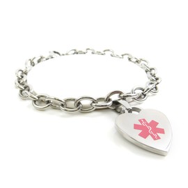 My Identity Doctor - Pre-Engraved & Customized Girl’s Peanut Allergy Alert Charm Bracelet, Steel O-Link