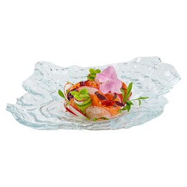 Restaurantware Vetri 8.9 x 6.7 x 1.8 Inch Glass Serving Dishes 6 Durable Unique Serving Dishes - Seashell Design Dishwashable Clear Glass Dinnerware For Hot & Cold Foods