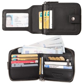 Enwaen Zipper Wallets for Men, RFID Blocking Genuine Leather Bifold Zip Around Wallets Multi with Credit Card Holder