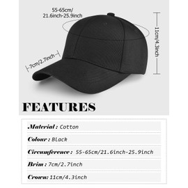 Baseball Cap, Baseball Hat for Men and Women, Washable Casual Dad Hat for Hiking, Walking, Fishing and Daily Use Black