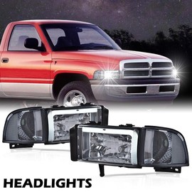 G-PLUS LED Headlights Assembly Fit Dodge Ram 1500 1994-2001/Fit Dodge Ram 2500 3500 1994-2002(Not fit Ram Sport) Headlamps w/o Bulbs Smoky Lens Chrome Housing Clear Reflector,faros delanteros