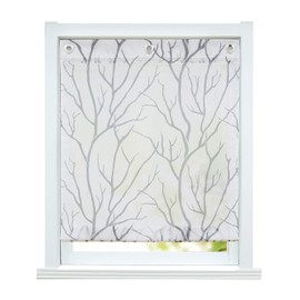 ESLIR Roman Blind No Drilling Required Transparent with Eyelets Curtains with U-Hooks Eyelet Roller Blind Modern Curtains White/Grey W x H 80 x 140 cm 1 Piece