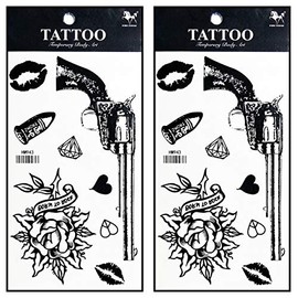 Tattoos 2 Sheets Fantasy Gun Gunshot Rose Tattoos Body Art Up Makeup Temporary Tattoos Sticker Fashion for Man Women Girls Lower Back Shoulder Neck Arm