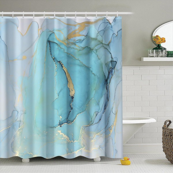 Uiiooazy Green Shower Curtain, Light Green Marble Fabric Shower Curtains