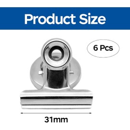 6 Pcs Magnetic Clips,Fridge Magnets,Silver Scratch-Resistant Magnetic Clip,Powerful Whiteboard Magnets Suitable for Bulletin Boards,Kitchens,Offices,and Displays (Small Size 31MM)