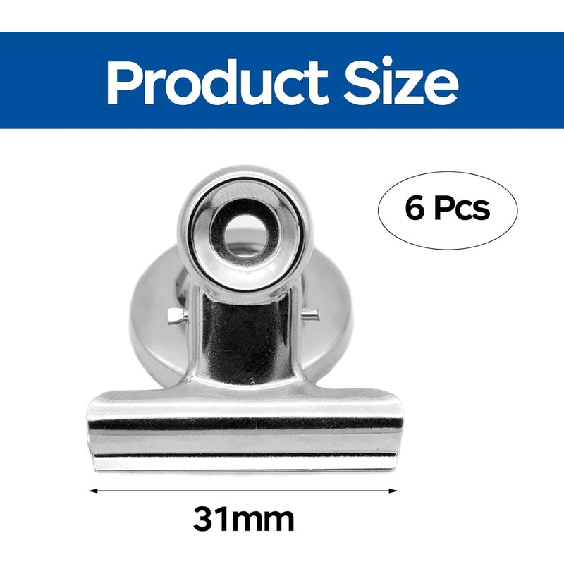 6 Pcs Magnetic Clips,Fridge Magnets,Silver Scratch-Resistant Magnetic Clip,Powerful Whiteboard Magnets