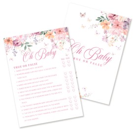 YUISLE Baby in Bloom Baby Shower Games for Girl Boy, Wild Floral Flowers Theme Babies True or False Game, 25 Game Cards and 1 Answer Card for Party Favor Decorations-B05