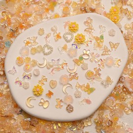 100 Pcs 3D Nail Charms Bow Nail Charms Butterfly Heart Flower Acrylic Nail Charms Nail Cute Butterfly Nail Art Charms Orange Resin Nail Charms Supplies for Nail Art Design DIY Crafts Accessories