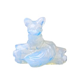 WUYOUSHI Opal Fox Decor Statue Crystals and Healing Stones Fox Figurine Polished Gemstones ​Bedroom Office Desk Home Decoration A Lucky Decoration