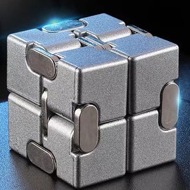 Infinity Cube K1055 Infinity Cube 5 Colors for Stress Anxiety Tension Frustration Remover Sleepiness Focus Brain Training Aluminum Alloy Infinity Cube (Silver)