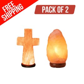 Salt Pro Himalayan Salt Lamp Holy Sacred Cross & Rock, Spiritual Ambiance Dimmer & Wooden
