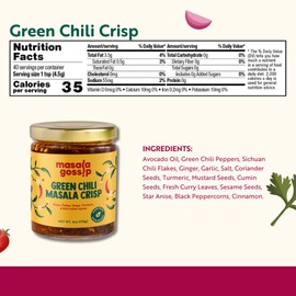 Masala Gossip Green Chili Crisp – Crunchy Chili Oil with Green Chillies, Garlic, Sichuan Flakes & Indian Spices – Spicy Savory Hot Sauce – Drizzle on Noodles, Toast, Veggies – Vegan, Seed Oil-Free 6oz