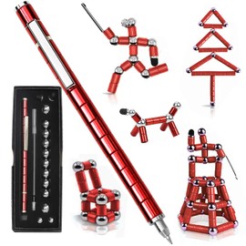 TTzycc Magnetic Pen With 13 Rings - Decompression Magnet Metal Fidget Pen, Creative Toy That Writes, Intellectual Learning and Stress Reduction Gift for Family or Friends （Red）