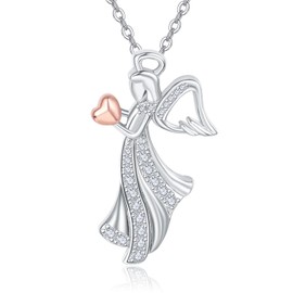 KINGWHYTE Guardian Angel Pendant Necklace 925 Sterling Silver Angel Wings Necklace Jewelry Gifts for Women Girls Daughter