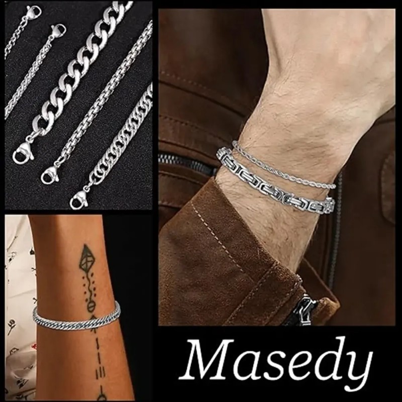 Pulseras Hombre Acero Inoxidable 12 Piezas Plata Joyería