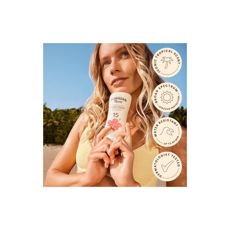Hawaiian Tropic Sheer Touch Lotion Sunscreen SPF 15, Unisex, 8