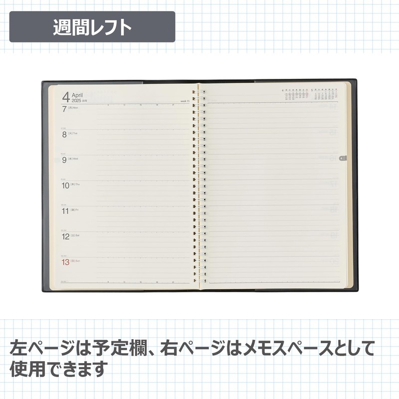 Noritsu NOLTY Notebook, 2025 B5 Weekly Ring, Black, 6135 (Begins