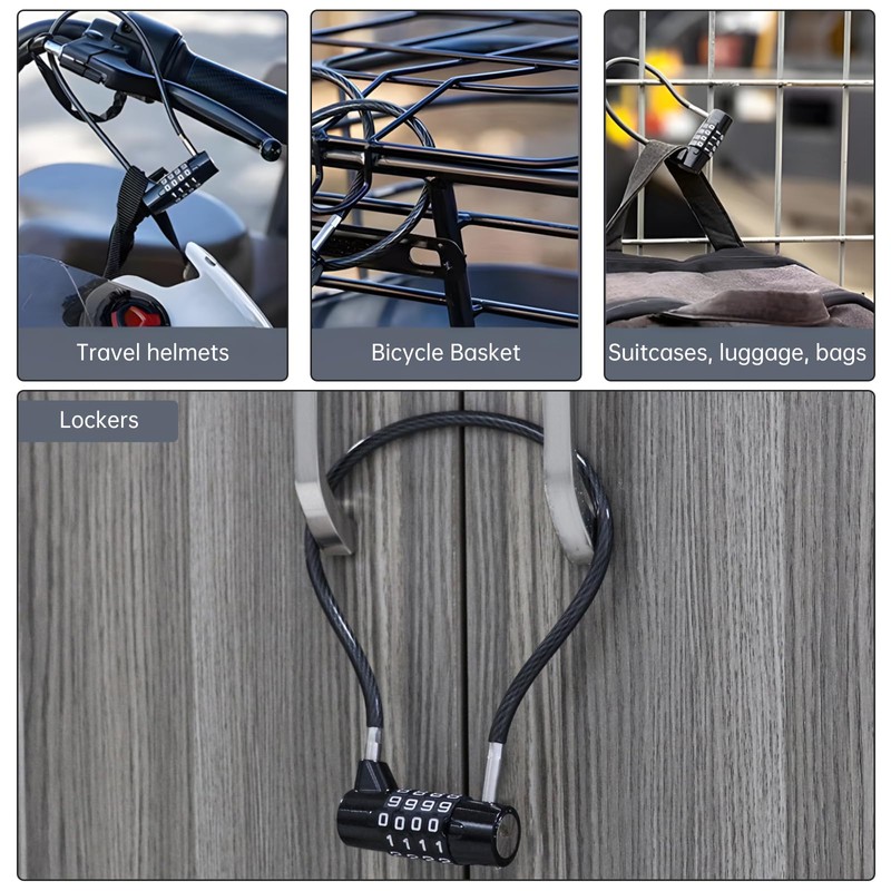 HOJLKLD Combination Lock Cable Lock with 4 Digits,Combination Padlock with