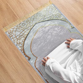 Kids Muslim Prayer Mat Velvet Prayer Rug Thick Soft Turkish Janamaz Sajada Prayer Carpet Padded Prayer Mat Great Ramadan Gift Portable Mihrab Taffeta Ottoman Prayer Cushion for Home Traveling