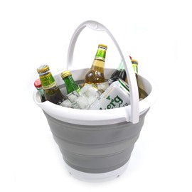 SAMMART 10L Faltbarer Angeleimer - Faltbare runde Wanne - Tragbarer Wassereimer aus Kunststoff - Platzsparender Wassertopf im Freien - Kofferraum-Organizer für alle Fahrzeugtypen (Grau, 1)