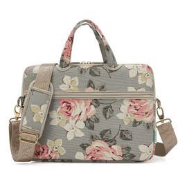 kayond Gray Rose Patten Canvas Laptop Shoulder Messenger Bag Case Sleeve for 13.3 Inch Laptop and Macbook Air 13,Macbook Pro 13/14 (13-13.3 inch, Gray Rose)