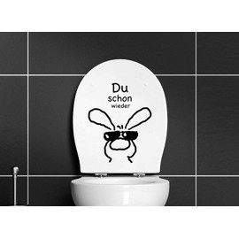 Grandora W3034 Wall Sticker "Du Schon Wieder + Rabbit" [German Language] Black (W x H) 21 x 26 cm I Toilet Bathroom Bathroom Decoration Sticker Wall Sticker Wall Sticker