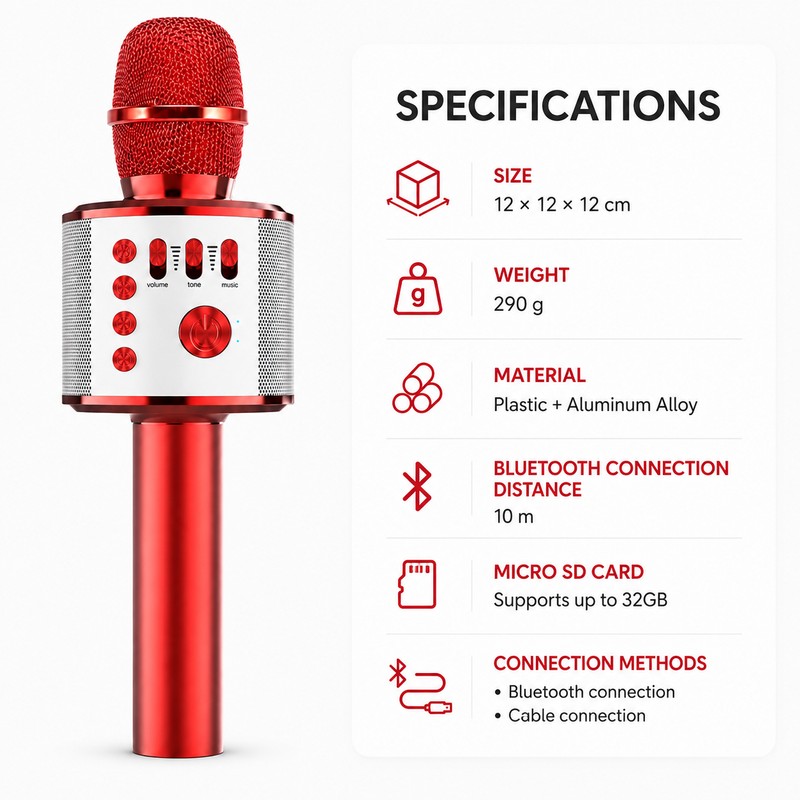 Wireless Bluetooth Karaoke Microphone with Built-In Speaker – Portable Singing