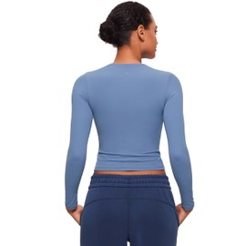 CRZ YOGA Long Sleeve Shirts for Women Soft Crew Neck Fall Basic Tight Tops Fitted Casual Going Out T-Shirts Oasis Blue Small