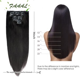16" Clip in Human Hair Extensions Full Head 130g 7 Pieces 16 Clips 1B# Natural Black Double Weft Brazilian Real Remy Hair Extensions Thick Silky Straight (16", Natural Black)
