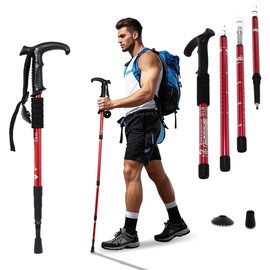 Walking Stick for Hiking, Adjustable Hiking Poles for Men, Women and Kids, Walking Canes for Seniors Balance, Aluminum Trekking Poles Use for Travel, Skiing, Mountaineering (Red)
