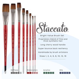 Creative Mark Staccato Synthetic Art Paint Brush - Assorted Bright Brush Set of 8 - Long Handle, Hand-Crafted Artist Paint Brush Set - Multimedia Fine Art Paint Brushes