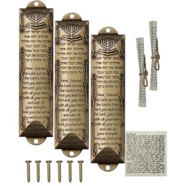 Acootima Durable Mezuzah for Door, Set of 3 Metal Mezuzah with Scroll, Easy to Install Mezuzah Cases with English/Hebrew Blessing Scripture for House Warming Gift