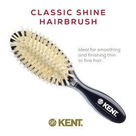 Kent CSGS Classic Shine Small Oval Cushion Straightening Brush and Hair Detangler Natural White Boar Bristle Hair Brush, Shine Hair Brush and Scalp Scrubber for Mid-Length Fine or Thinning Hair