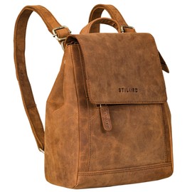 STILORD 'Allegra' Elegant Backpack Handbag Women's Leather Small City Backpack Women Vintage Leather Backpack Women's Daypack Retro Suede Shoulder Bag Women, Tan - dark brown., Rucksack