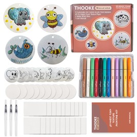 THOOKE 56 PCS Magic 3D Foam Texture Painting Kit, Puffy Paint Crafts with 40 Pieces Papers for Kids, Sponge Drawing Arts Supplies Set with 12 Colors Automatic Ink Control Acrylic Markers